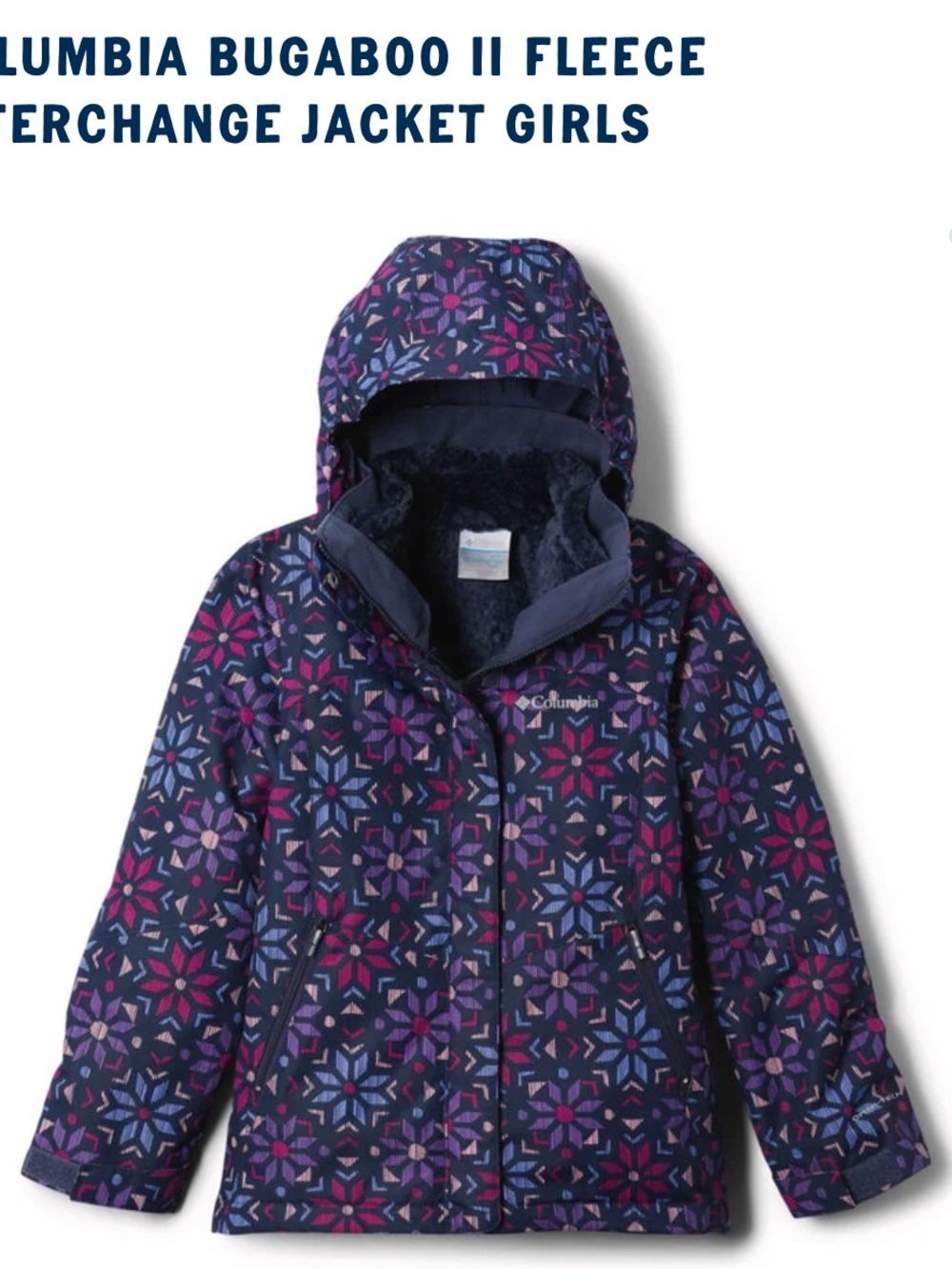 Columbia Girls' Bugaboo II Fleece Interchange Jacket - Navy Floral SHELL ONLY